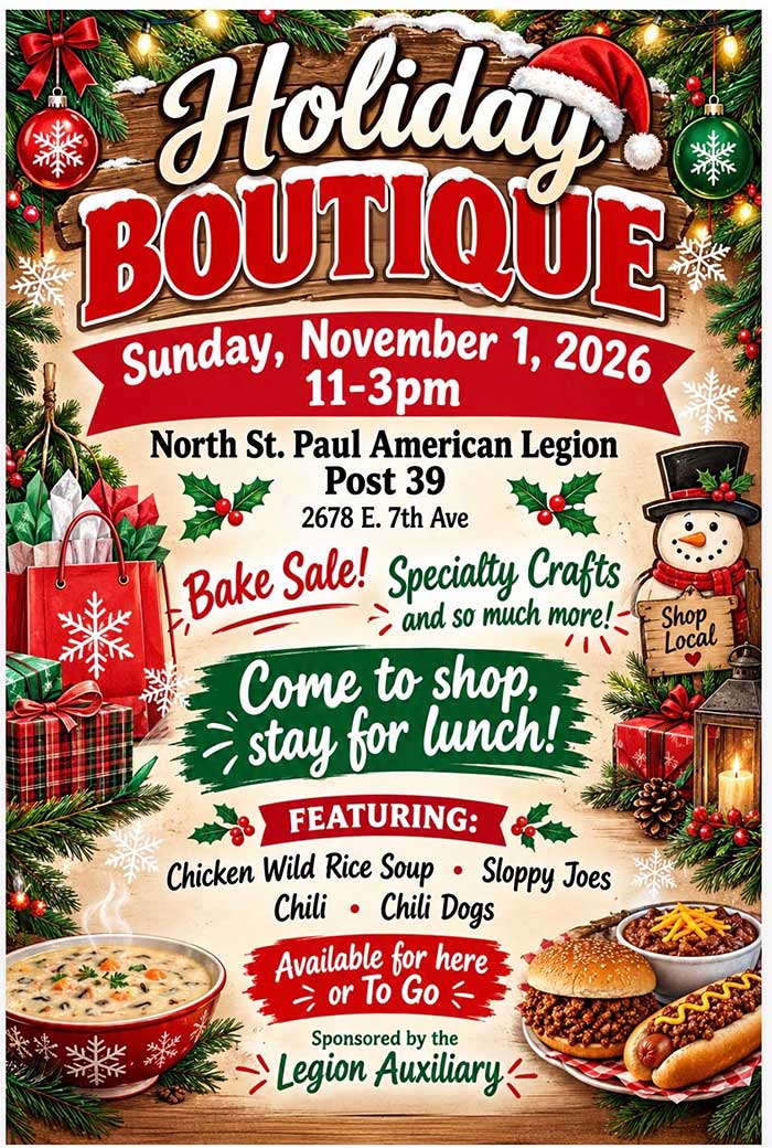 Holiday Boutique Sunday November 1, 2026. Holiday Boutique November 1, 2026.