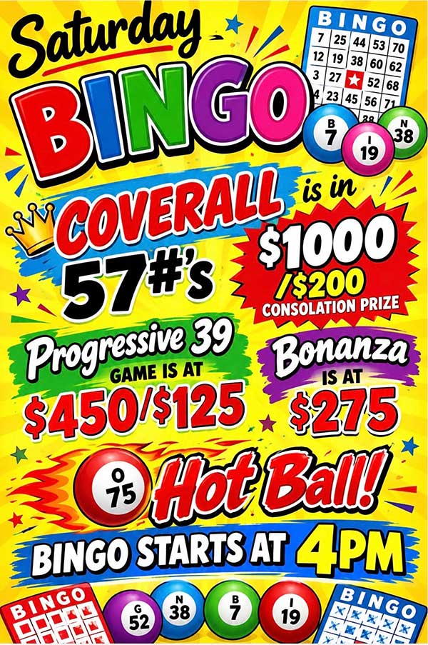 Saturday October 10, 2026 Bingo, Coverall, Progressive, Bonanza, Hot Ball Games 4 pm American Legion N. St. Paul MN. Saturday October 10, 2026 Bingo at the Legion N. St. Paul MN.