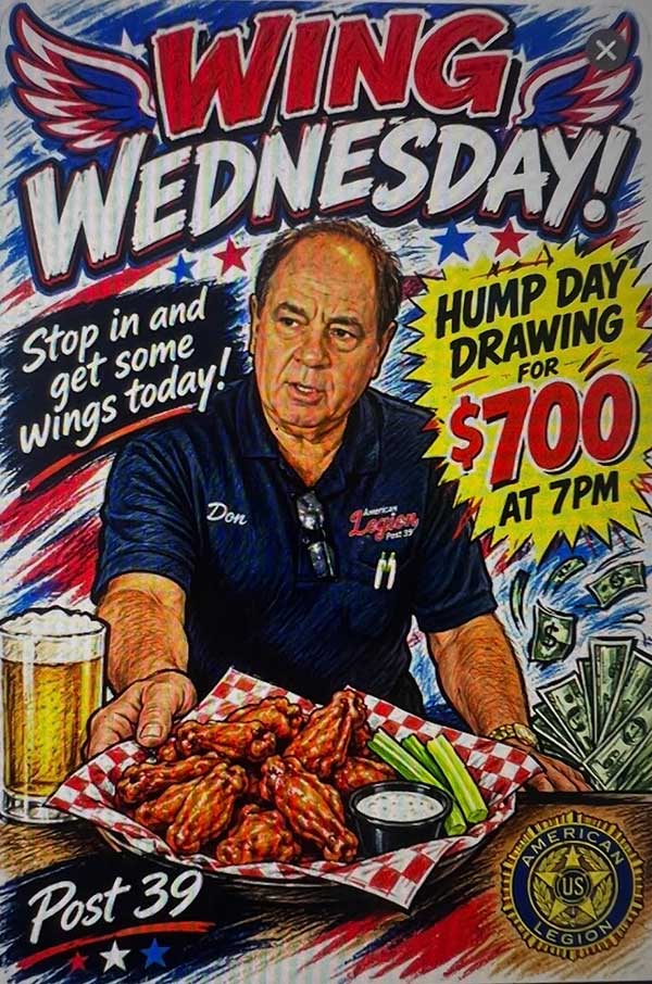Wednesday September 23, 2026 Wings Special Hump Day Drawing. Wednesday September 23, 2026.